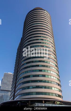 Modern business towers located around the bank of the Nieuwe Maas River, Rotterdam, the Netherlands. Stock Photo