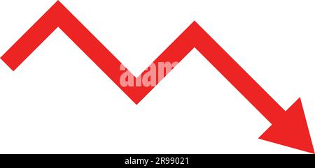 vector illustration of a red arrow trending down Stock Vector