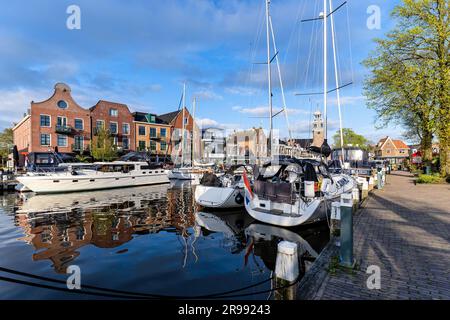 leisure boats in the port of Lemmer, Netherlands Stock Photo