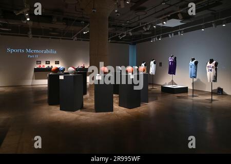 Photo by: NDZ/STAR MAX/IPx 2023 6/24/23 Baseball jerseys from Mariano  Rivera, Derek Jeter and Aaron Judge on display as part of 'Sports  Memorabilla Part II' auction at Sotheby's in New York City