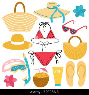 Different summer beach elements set Stock Vector