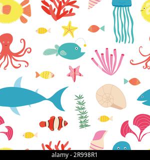 Vector marine animals seamless pattern Stock Vector