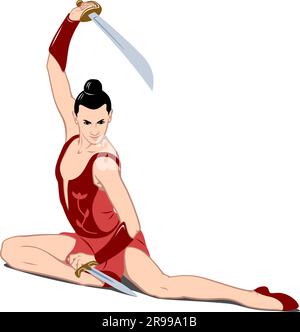 Gymnast with sword and dagger. Rhythmic Gymnastics, Circus. Pop Art style. Vector drawing. Sword and dagger are separate objects. Stock Vector