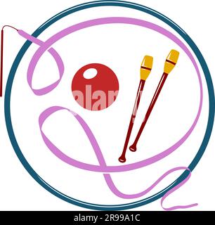 Vector doodle rhythmic gymnastics equipment set. Line art