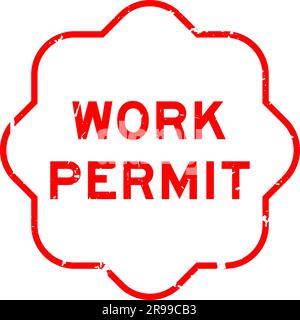 Grunge red work permit word rubber seal stamp on white ckground Stock Vector