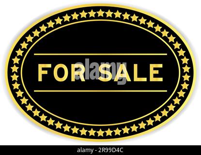 Black and gold color oval label sticker with word for sale on white background Stock Vector