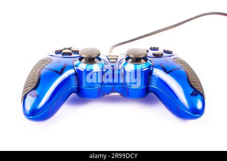 the isolated of the blue joystick for controller and play video game on white background Stock Photo