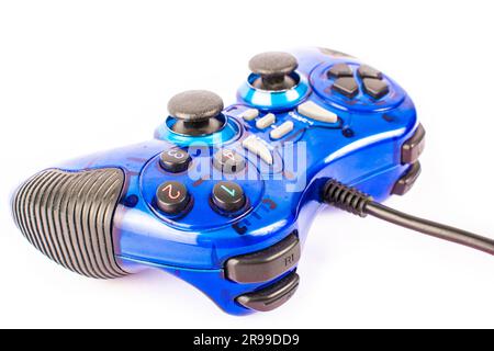 the isolated of the blue joystick for controller and play video game on white background Stock Photo
