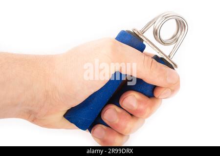 arm with hand expander isolated on white background Stock Photo