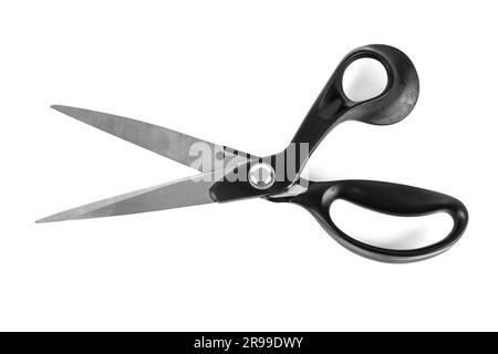 Pair of tailor scissors with black handle isolated on white background Stock Photo