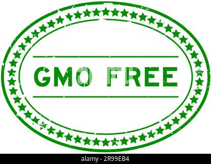 Grunge green GMO (abbreviation of Genetically Modified Organisms) free word oval rubber seal stamp on white background Stock Vector