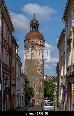 St Nicholas Tower Nikolaiturm, medieval circular defensive structure in Gorlitz Germany Stock Photo
