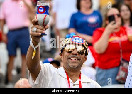 Fans during the 2023 MLB London Series match St. Louis Cardinals vs Chicago Cubs at London Stadium, London, United Kingdom, 25th June 2023  (Photo by Craig Thomas/News Images) Stock Photo