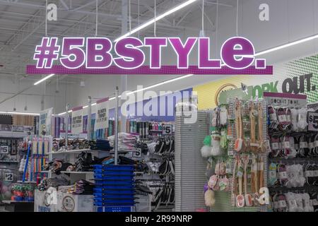 Brownsburg - June 24, 2023: Five Below Retail Store. Five Below is a chain that sells products that cost up to 5 dollars. Stock Photo