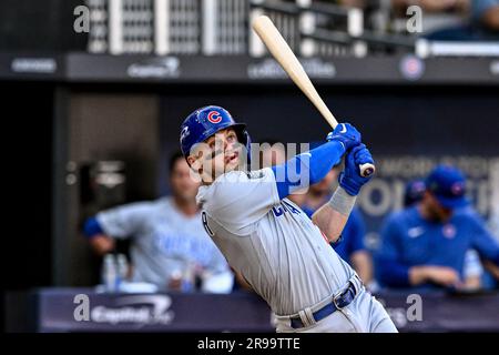 Yan Gomes #15 of the Chicago Cubs at bat during the 2023 MLB London Series  match St. Louis Cardinals vs Chicago Cubs at London Stadium, London, United  Kingdom, 25th June 2023 (Photo