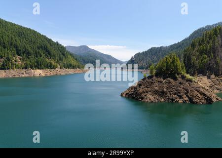 Cougar Reservoir on the South Fork McKenzie River in the Oregon Cascade Mountains in Lane County Stock Photo