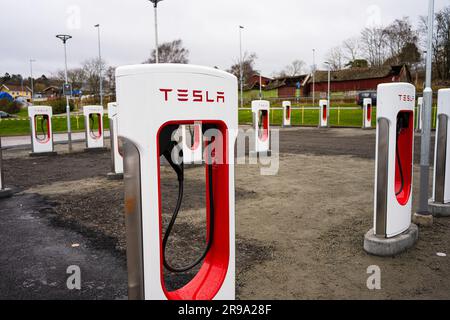 Gothenburg, Sweden - november 23 2022: Tesla Superchargers under construction Stock Photo