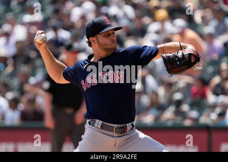 Boston Red Sox starting pitcher Kutter Crawford throws against the Chicago  Cubs during the first inning of a baseball game in Chicago, Sunday, July  16, 2023. (AP Photo/Nam Y. Huh Stock Photo 