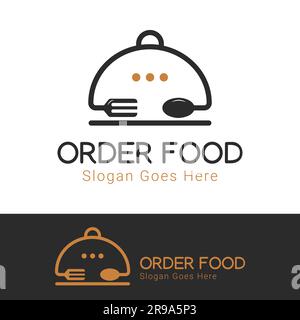 Order Food Logo Design Chef Chat Logotype Chef Hat Spoon and Fork Food Logo Food Delivery Stock Vector