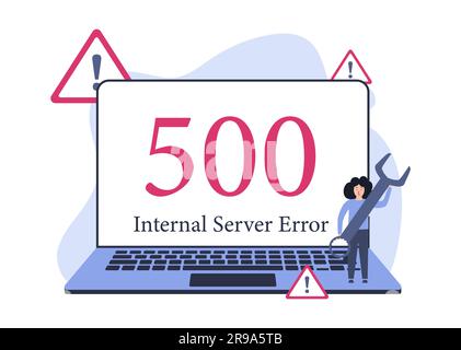 505 Internal Server Error. The assistants checks the situation. Illustration with server problem Stock Vector