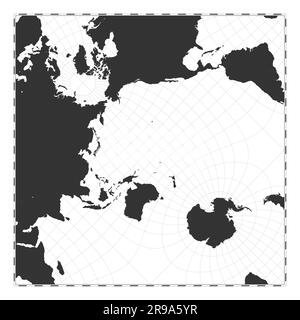 Vector world map. Peirce quincuncial projection. Plain world geographical map with latitude and longitude lines. Centered to 180deg longitude. Vector Stock Vector