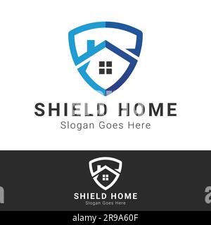 House Shield Logo Design Home Security Logotype Safe House Security Stock Vector