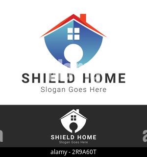 House Shield Logo Design Home Security Logotype Safe House Security Stock Vector