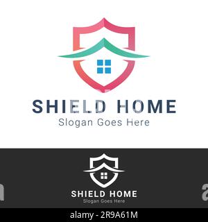 House Shield Logo Design Home Security Logotype Safe House Security Stock Vector