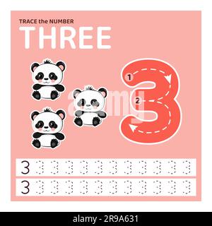 Trace number two. Learning to count and write. Stock Vector