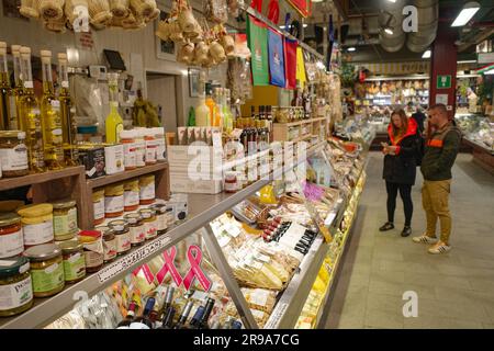 Florence, Italy - 22 Nov, 2022: Local produce on sale at the Mercato Centrale indoor market Stock Photo