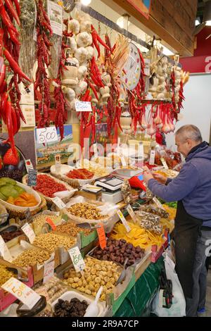 Florence, Italy - 22 Nov, 2022: Local produce on sale at the Mercato Centrale indoor market Stock Photo