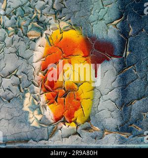Abstract Red and yellow paint on peeling background Stock Photo