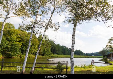 wimming pond in tiny new england village, Grafton, Vermont, USA Stock Photo