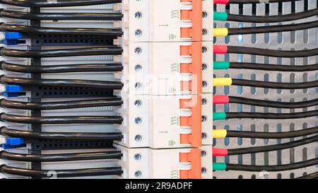 Box for  wires of distribution of an electricity, PLC Control panel with wiring, lectric control panel enclosure for power and distribution electricit Stock Photo
