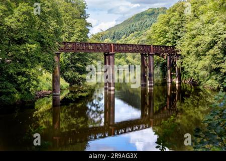 Iron railway bridge Redbrook, nr. Monmouth, River Wye. Stock Photo