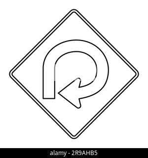 270 degree curve traffic sign. Black outlines on white background. Stock Vector