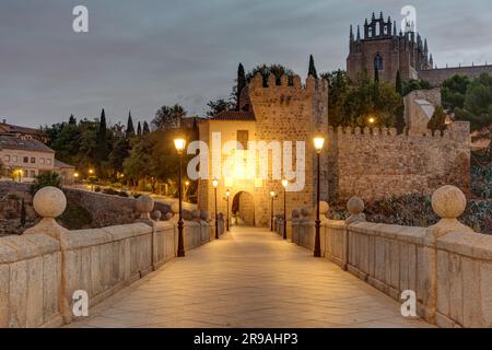 Dawn at the San Martin Bridge in Toledo, Spain Stock Photo