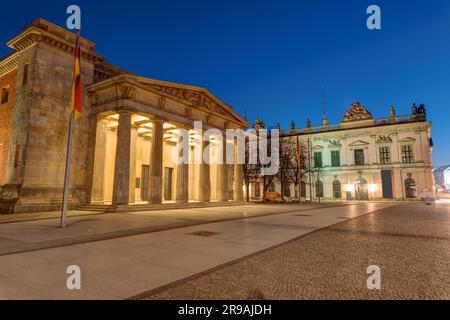 The Neue Wache and the German Historical Museum in Berlin by night Stock Photo