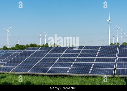 Solar plants and wind turbines in Germany Stock Photo