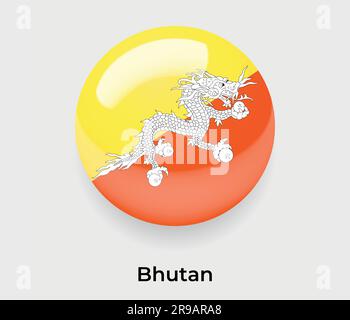 Bhutan Map with Round Bhutan Flag Pin Pointer on Circular Globe. Vector ...