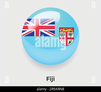 Fiji glossy flag bubble circle round shape icon vector illustration glass Stock Vector