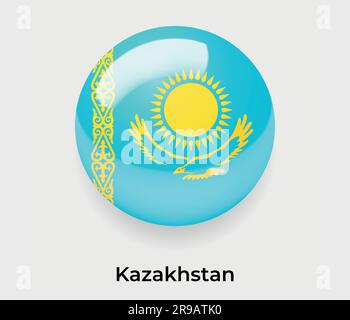 Kazakhstan Map with Round Kazakhstan Flag Pin Pointer on Circular Globe ...