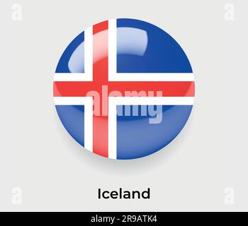 Iceland glossy flag bubble circle round shape icon vector illustration glass Stock Vector