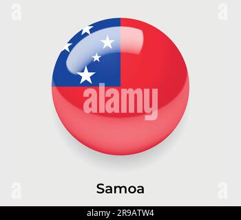 Samoa glossy flag bubble circle round shape icon vector illustration glass Stock Vector