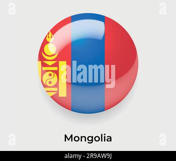 Mongolia glossy flag bubble circle round shape icon vector illustration glass Stock Vector