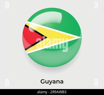 Guyana glossy flag bubble circle round shape icon vector illustration glass Stock Vector