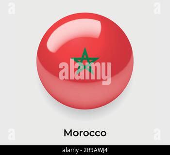 Morocco glossy flag bubble circle round shape icon vector illustration glass Stock Vector