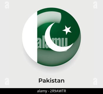Pakistan glossy flag bubble circle round shape icon vector illustration glass Stock Vector