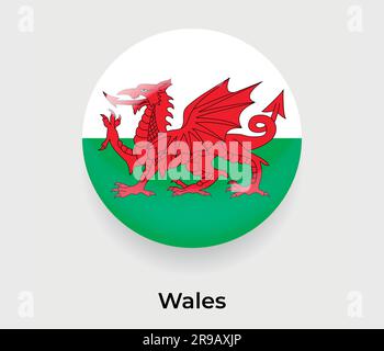 Wales glossy flag bubble circle round shape icon vector illustration glass Stock Vector