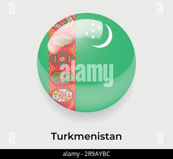 Turkmenistan Map with Round Turkmenistan Flag Pin Pointer on Circular ...